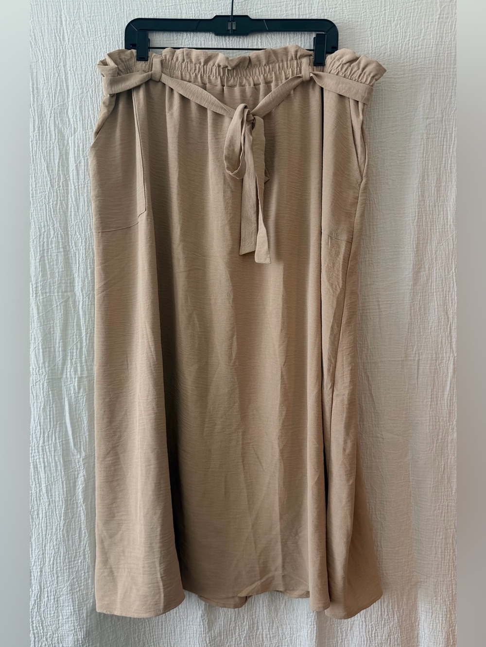 NY Collection Beige Tie-Waist Maxi Skirt